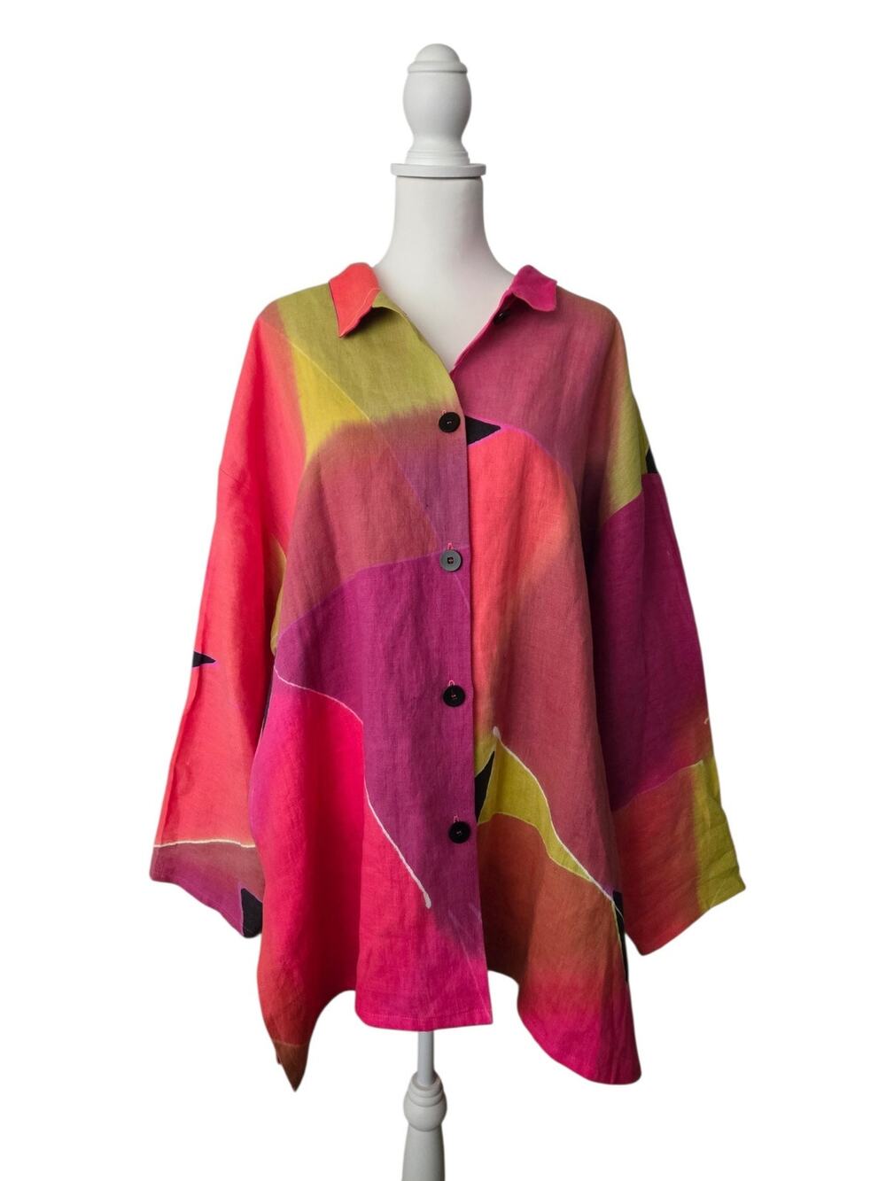 Vintage Lagenlook Farley Farley Linen Button Up Shirt 2/2X Colorful Artsy Blouse